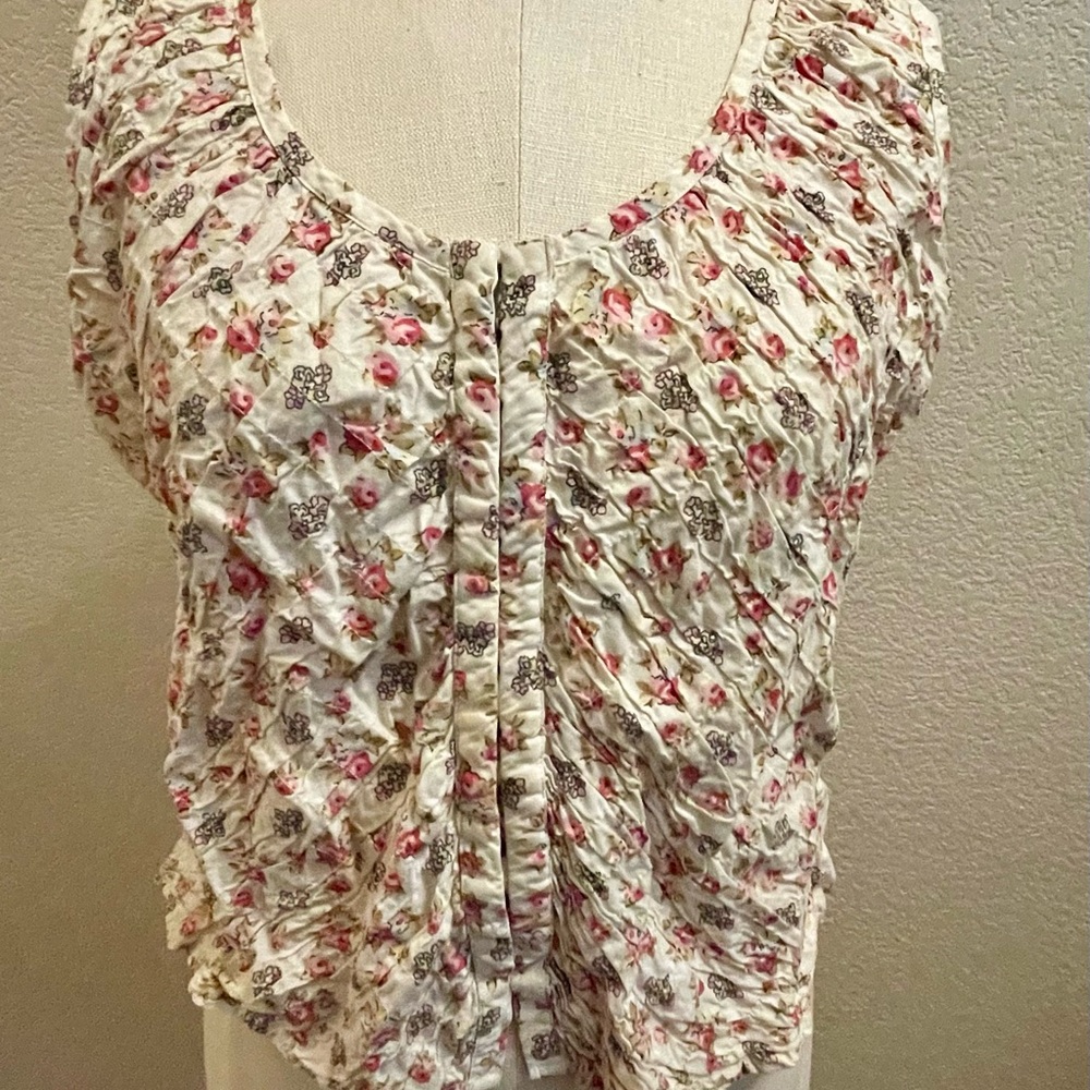 At Last 100% Cotton Floral Ruched Women's Top Medium